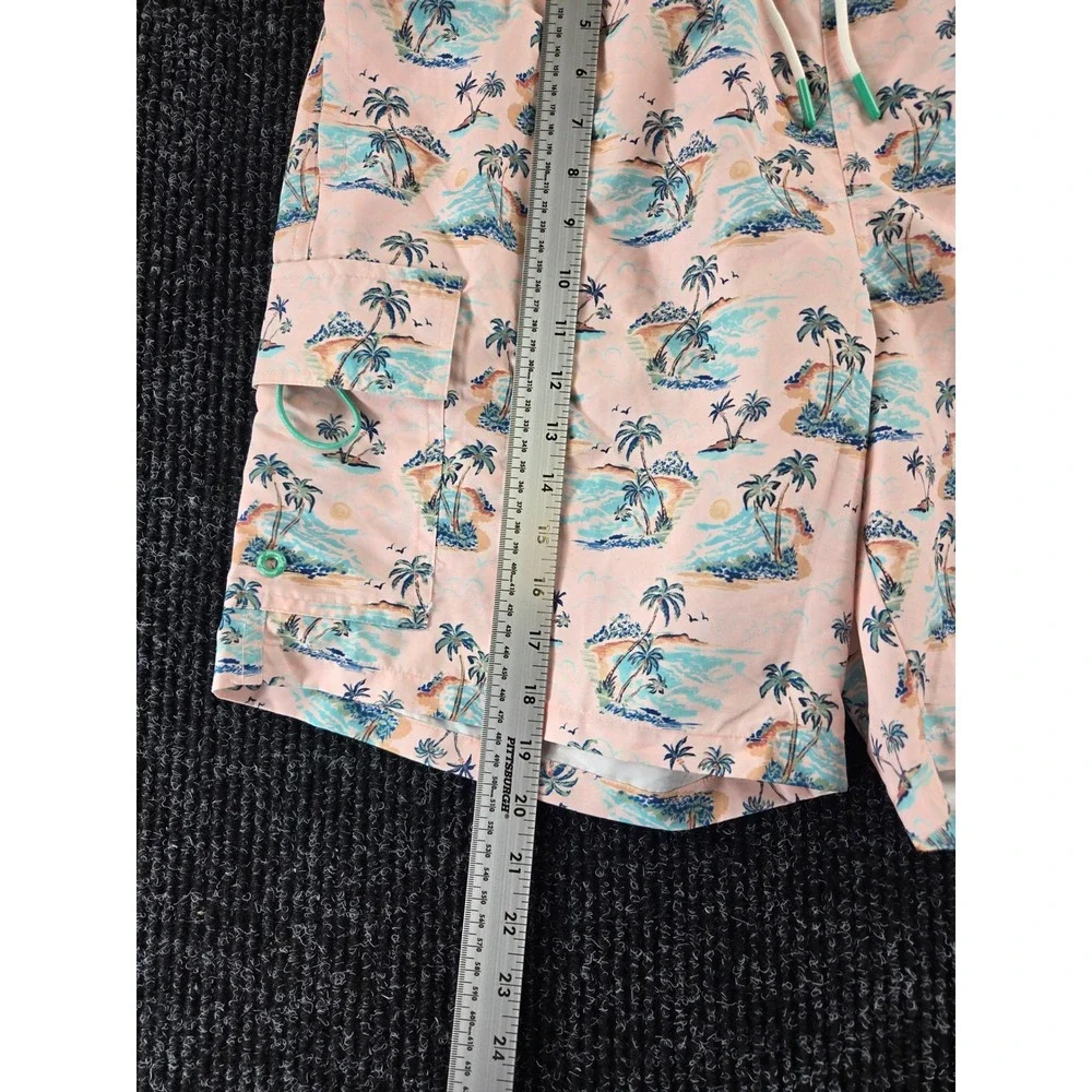 Havana Jim Mens L Tropical Palm Tree Print Swim Trunks Peach Cargo Pocket Shorts